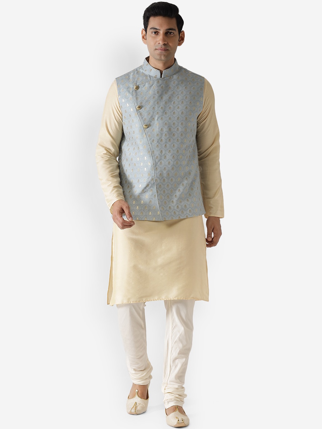 

KISAH Men Grey Ethnic Motifs Kurta with Churidar