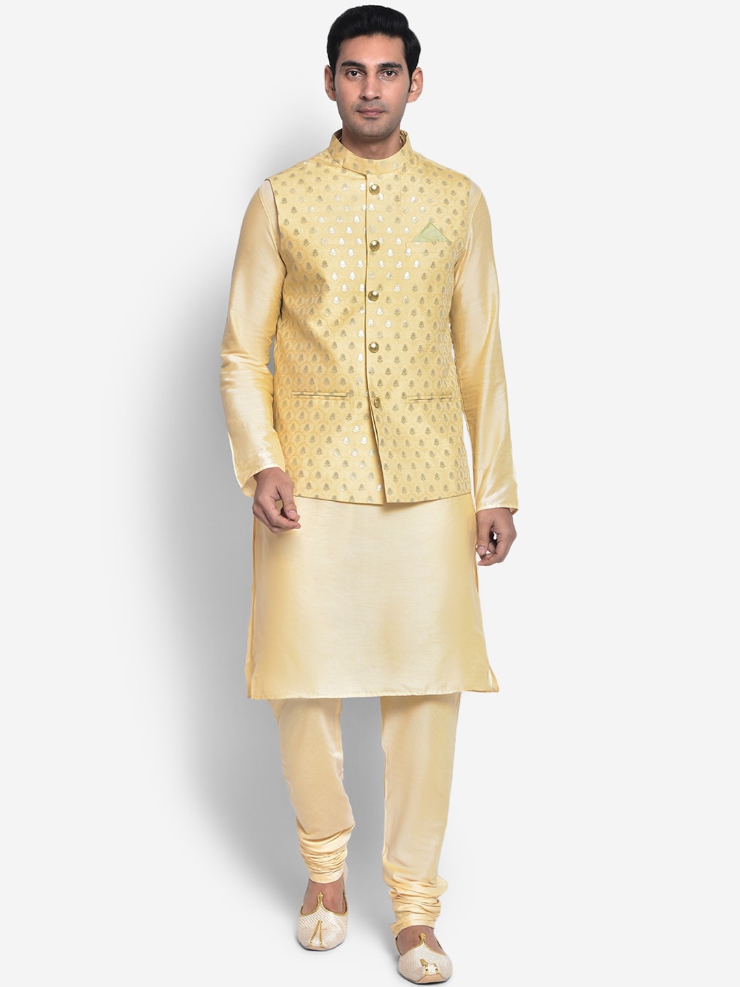 

KISAH Men Beige Ethnic Motifs Kurta with Churidar