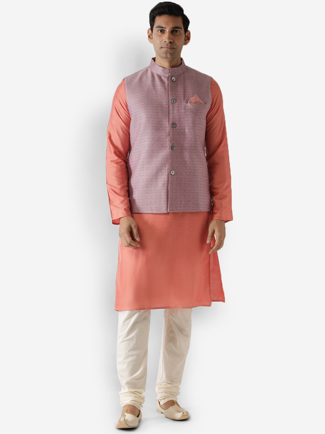 

KISAH Men Purple Kurta & Churidar with Nehru Jacket Set