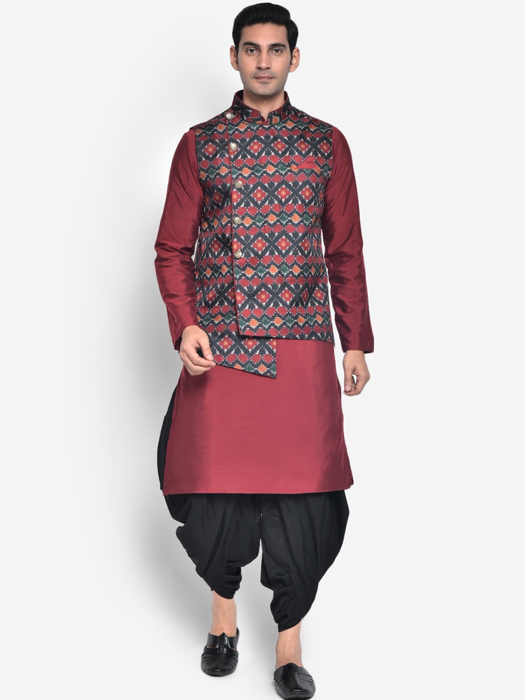 

KISAH Men Black & Maroon Kurta with Patiala & Nehru Jacket