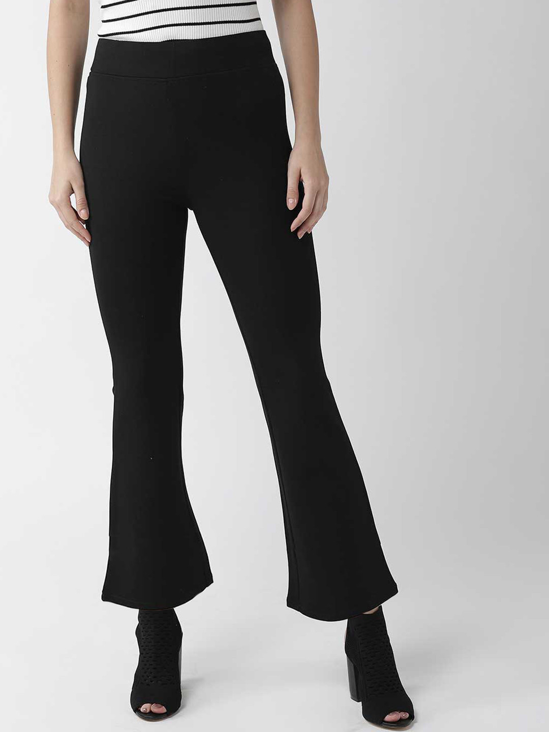 

Xpose Women Black Comfort Flared High-Rise Treggings