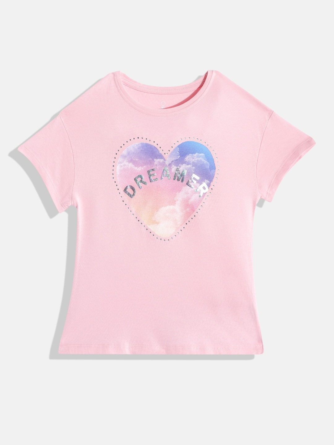 

mothercare Girls Pink & Blue Graphic Printed Cotton T-shirt