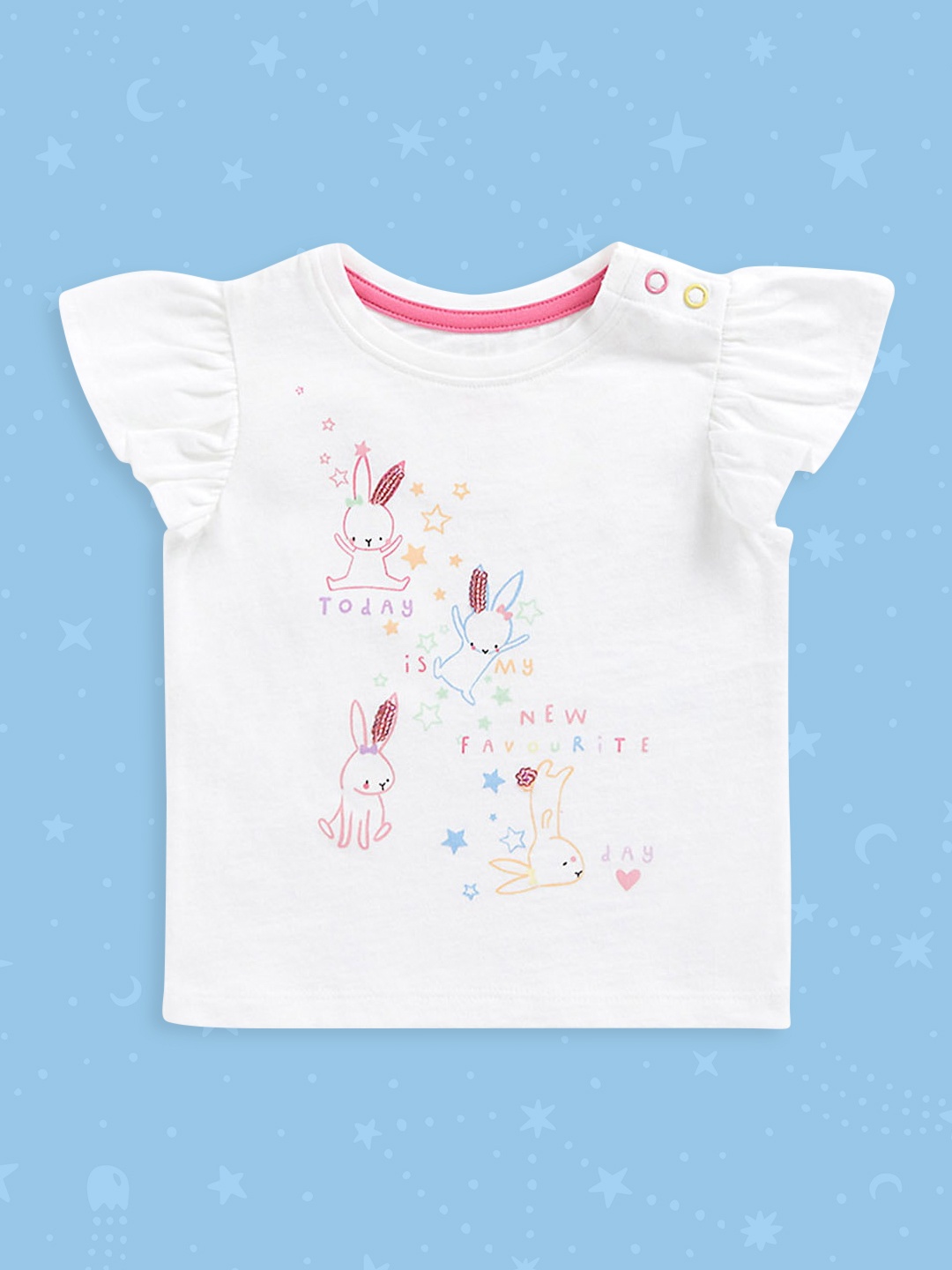

mothercare Infant Girls White & Blue Printed Cotton Top
