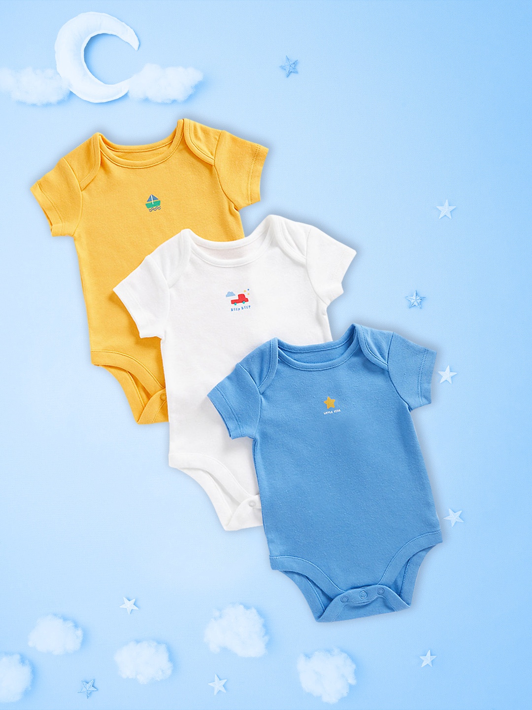 

mothercare Infant Boys Set of 3 Pure Cotton Bodysuits, Blue