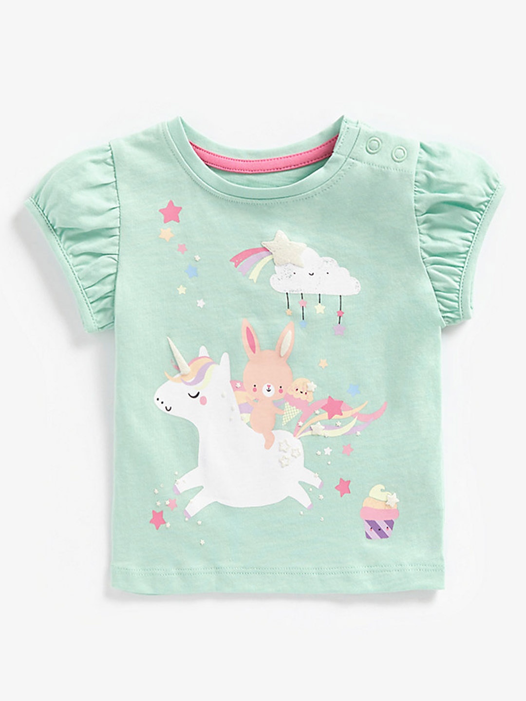 

mothercare Infant Girls Mint Green & White Unicorn Printed Cotton Top