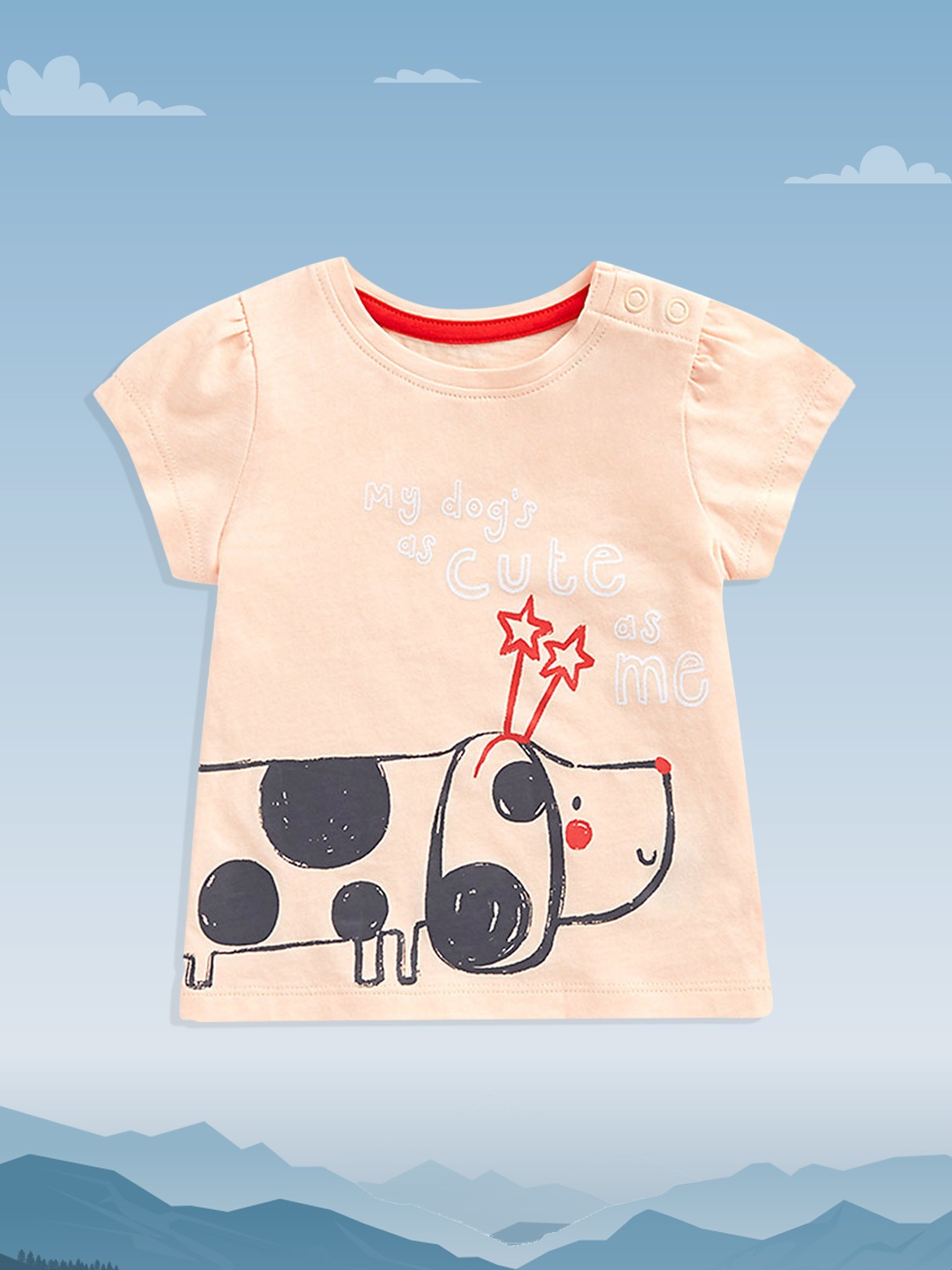 

mothercare Infant Girls Peach-Coloured & Black Print Cotton Top