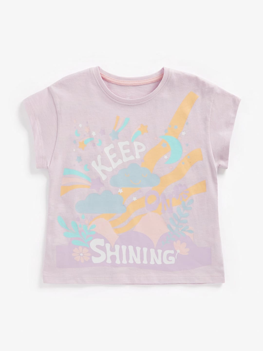 

mothercare Girls Lavender & Blue Printed Pure Cotton T-shirt