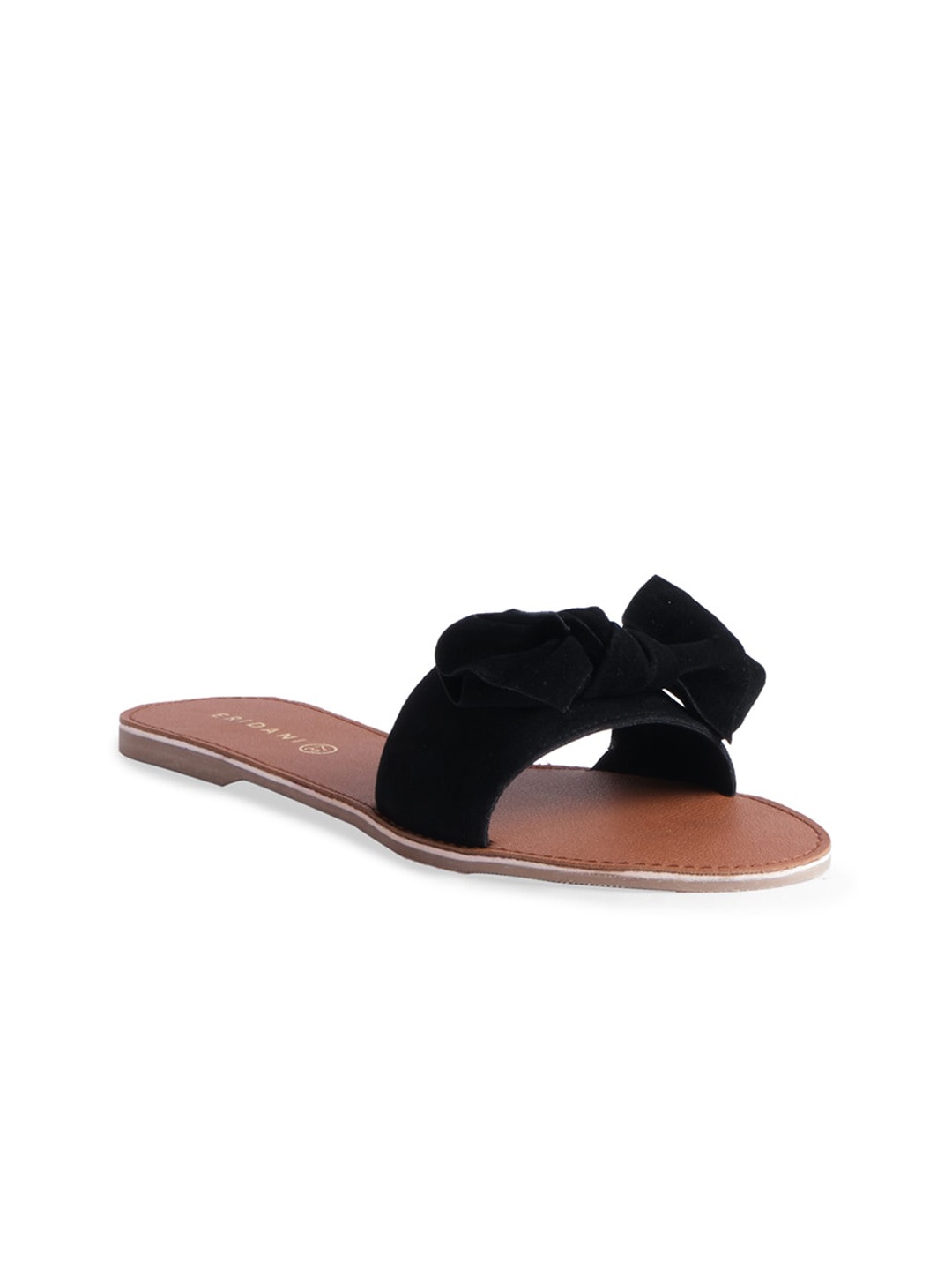 

ERIDANI Women Black Open Toe Flats with Bows
