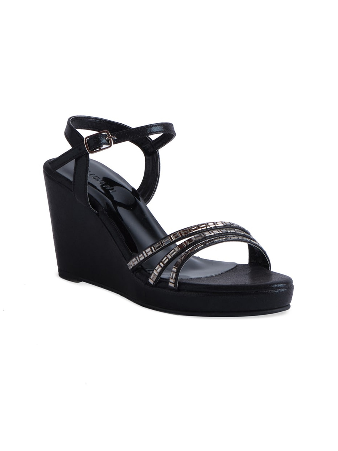 

ERIDANI Black Embellished Open Toe Wedges