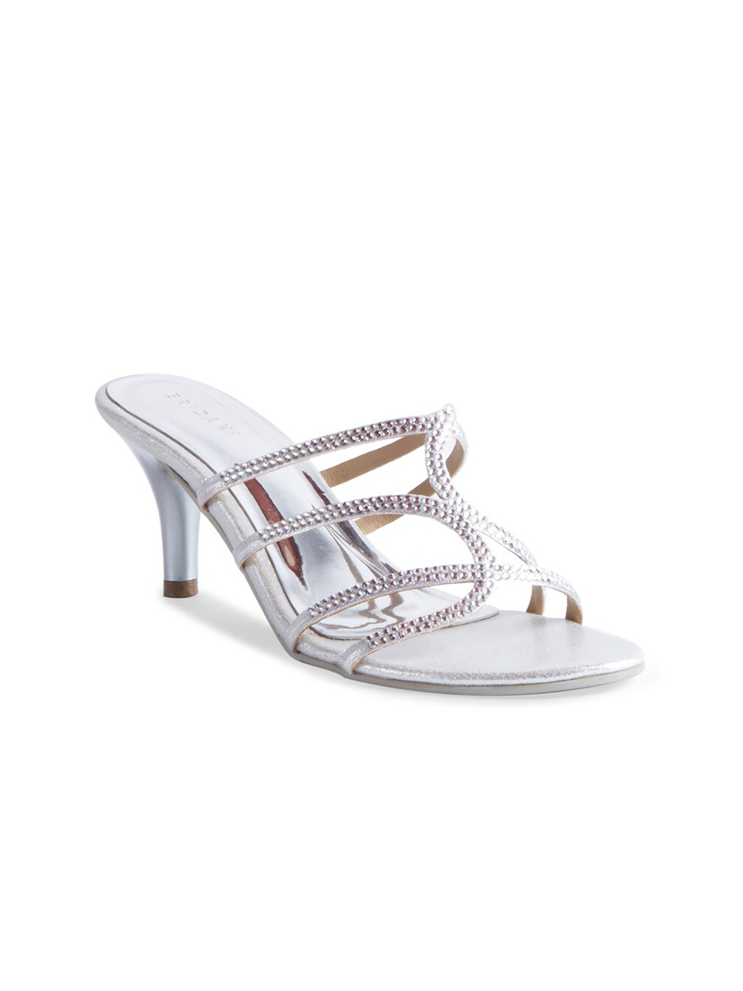 

ERIDANI Women Silver-Toned Embellished Slim Sandals