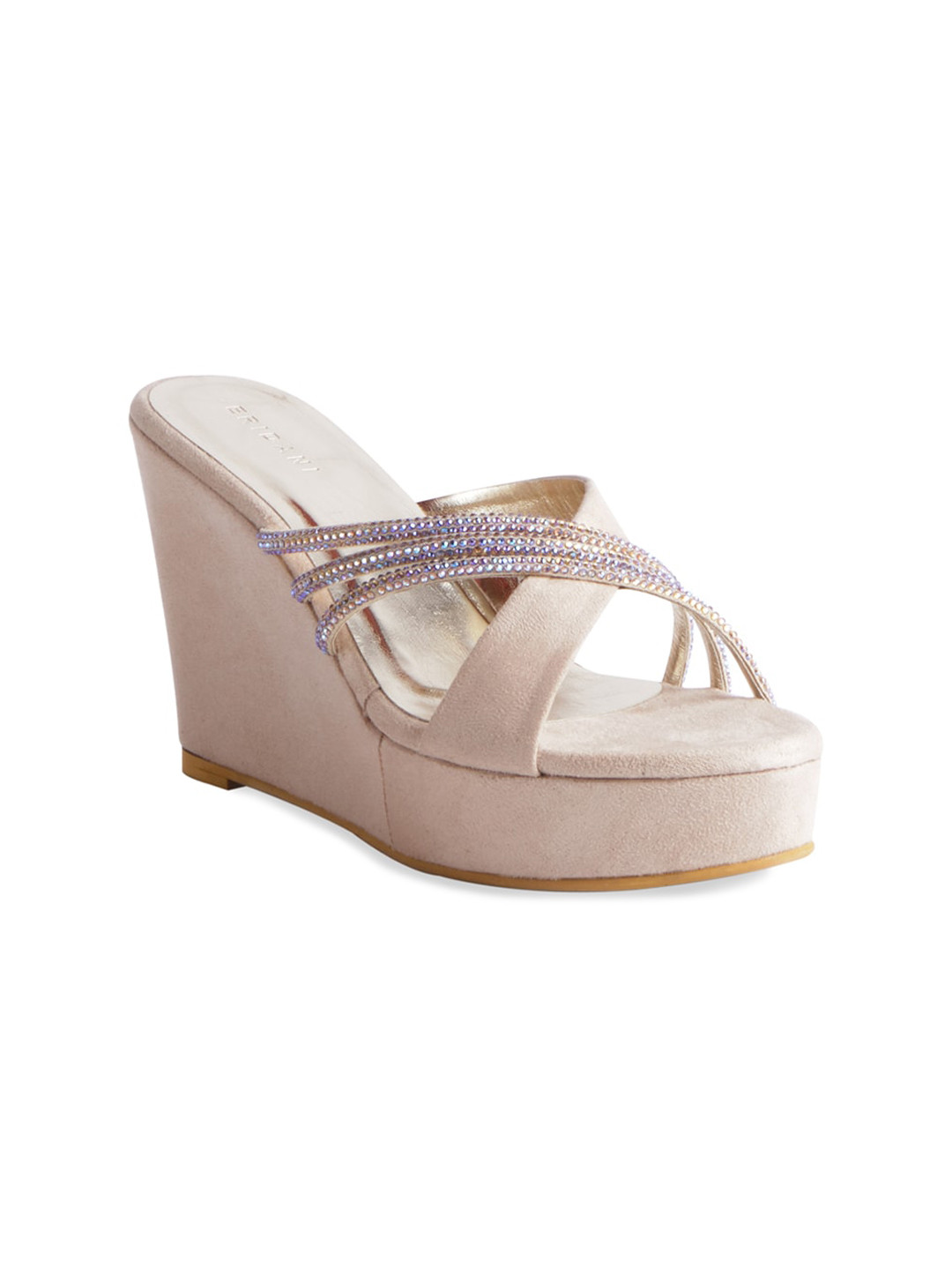 

ERIDANI Beige Embellished Party Wedge Sandals