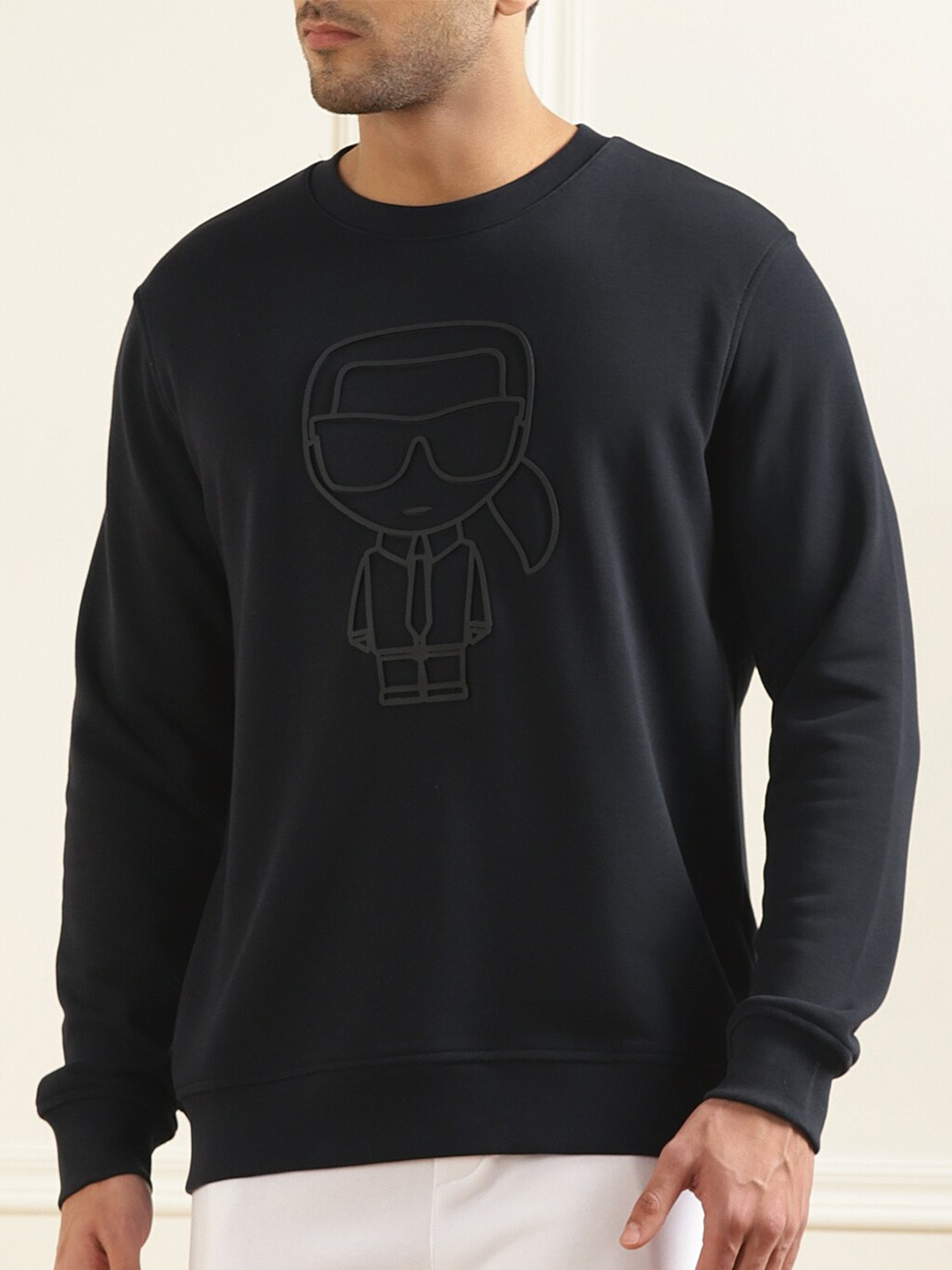 

LAGERFELD Men Navy Blue Printed Round Neck Cotton Sweatshirt