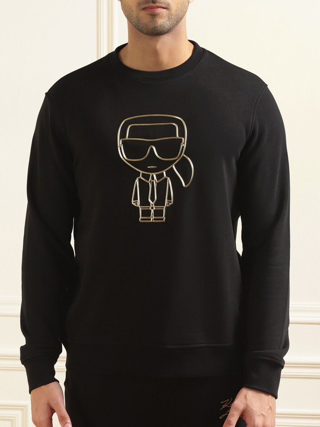 

LAGERFELD Men Black Printed Pure Cotton Sweatshirt