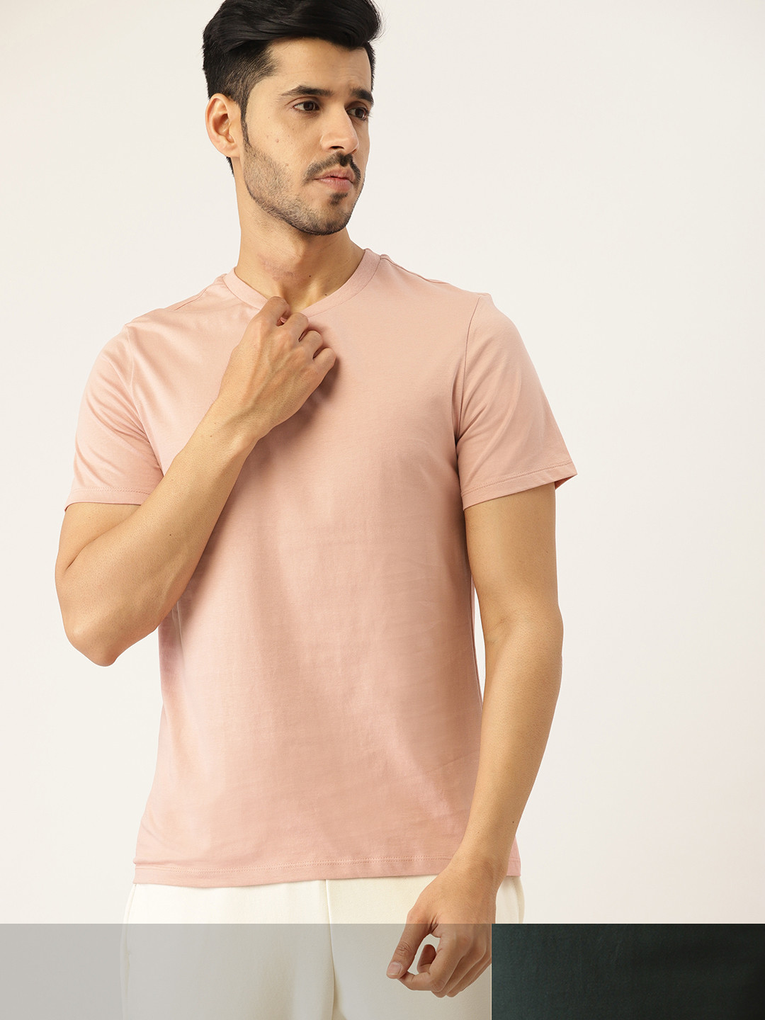 

ETC Men Pack of 2 Solid Pure Cotton Lounge T-shirts, Pink