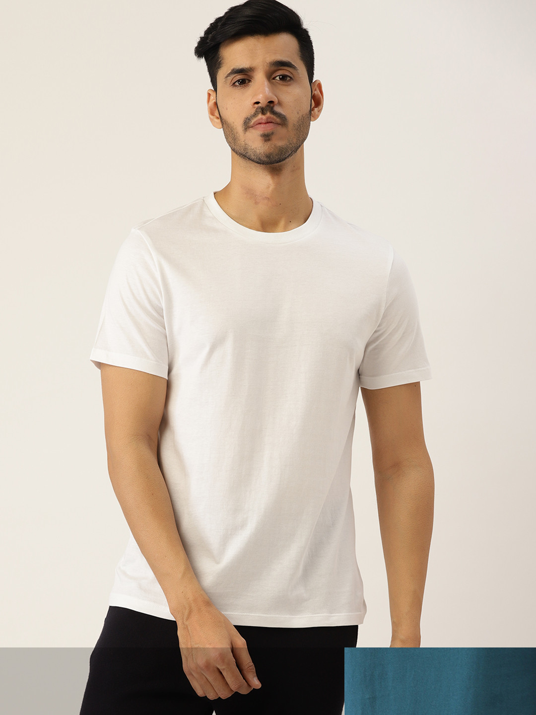 

ETC Men Pack of 2 Solid Pure Cotton Lounge T-shirts, Teal