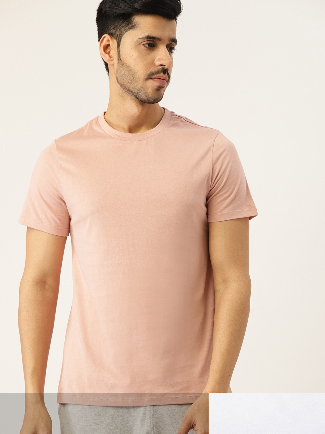 

ETC Men Pack of 2 Solid Pure Cotton Lounge T-shirts, Pink