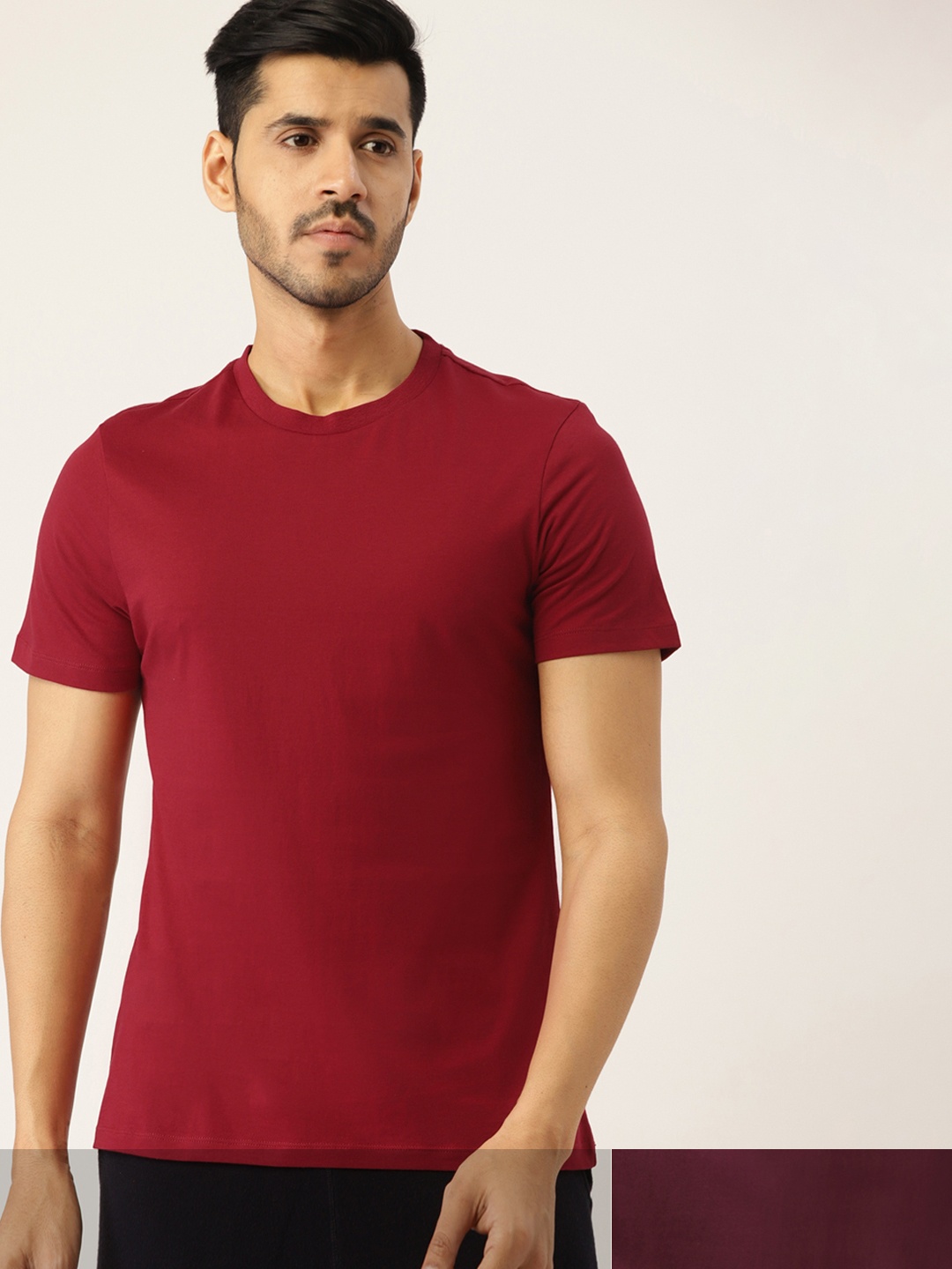 

ETC Men Pack of 2 Solid Pure Cotton Lounge T-shirts, Maroon