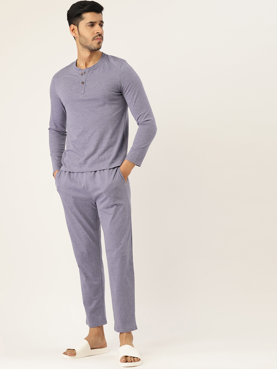 

ETC Men Blue Melange Effect Night suit