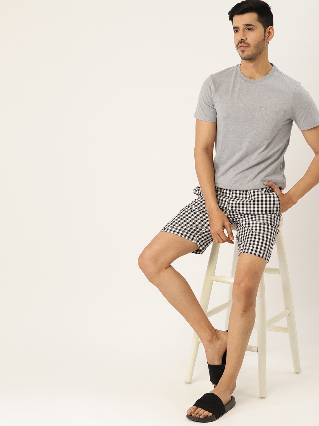 

ETC Men Grey Melange & Black Pure Cotton Night suit