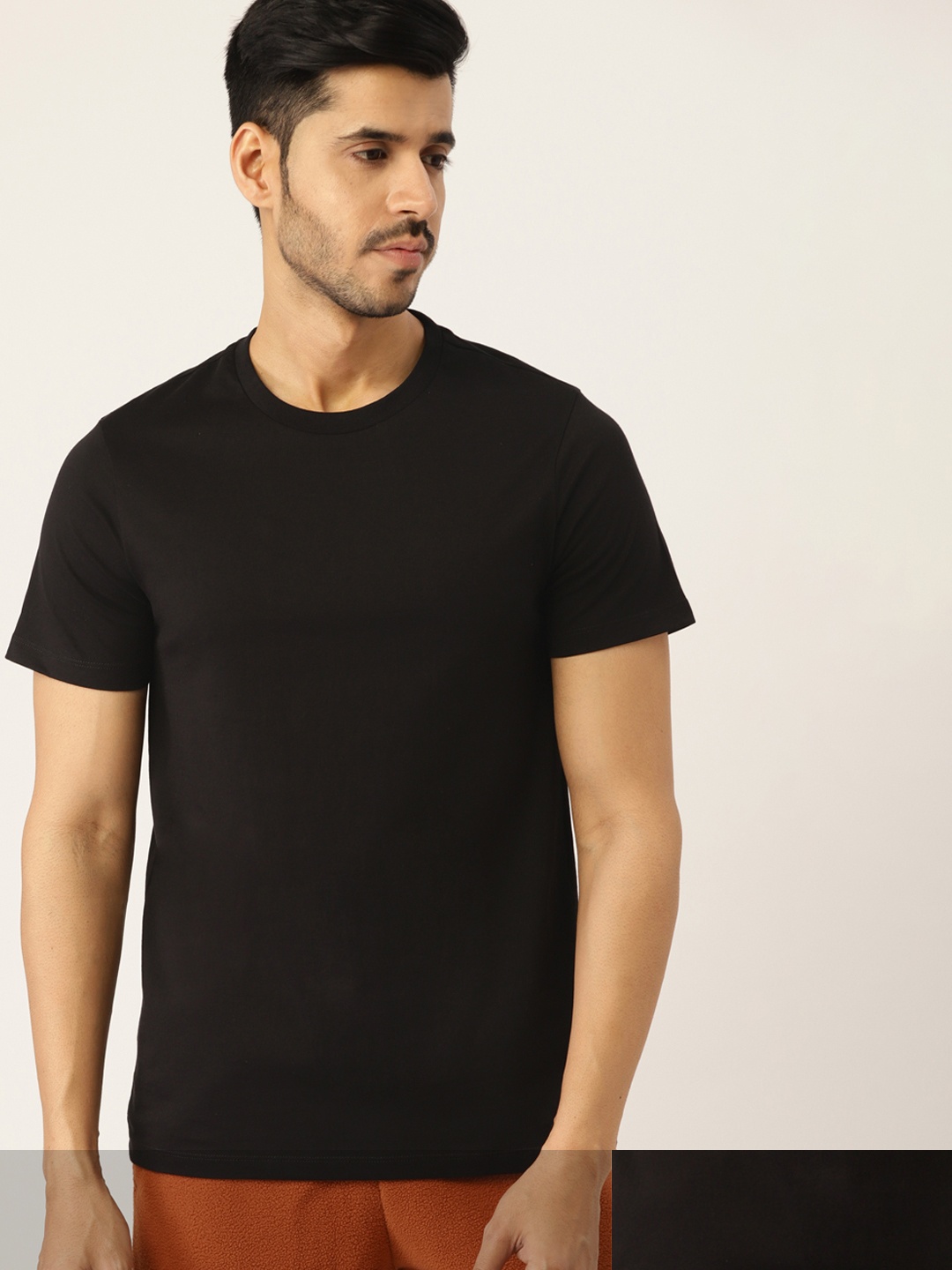

ETC Men Pack of 2 Black Solid Pure Cotton Lounge T-shirts