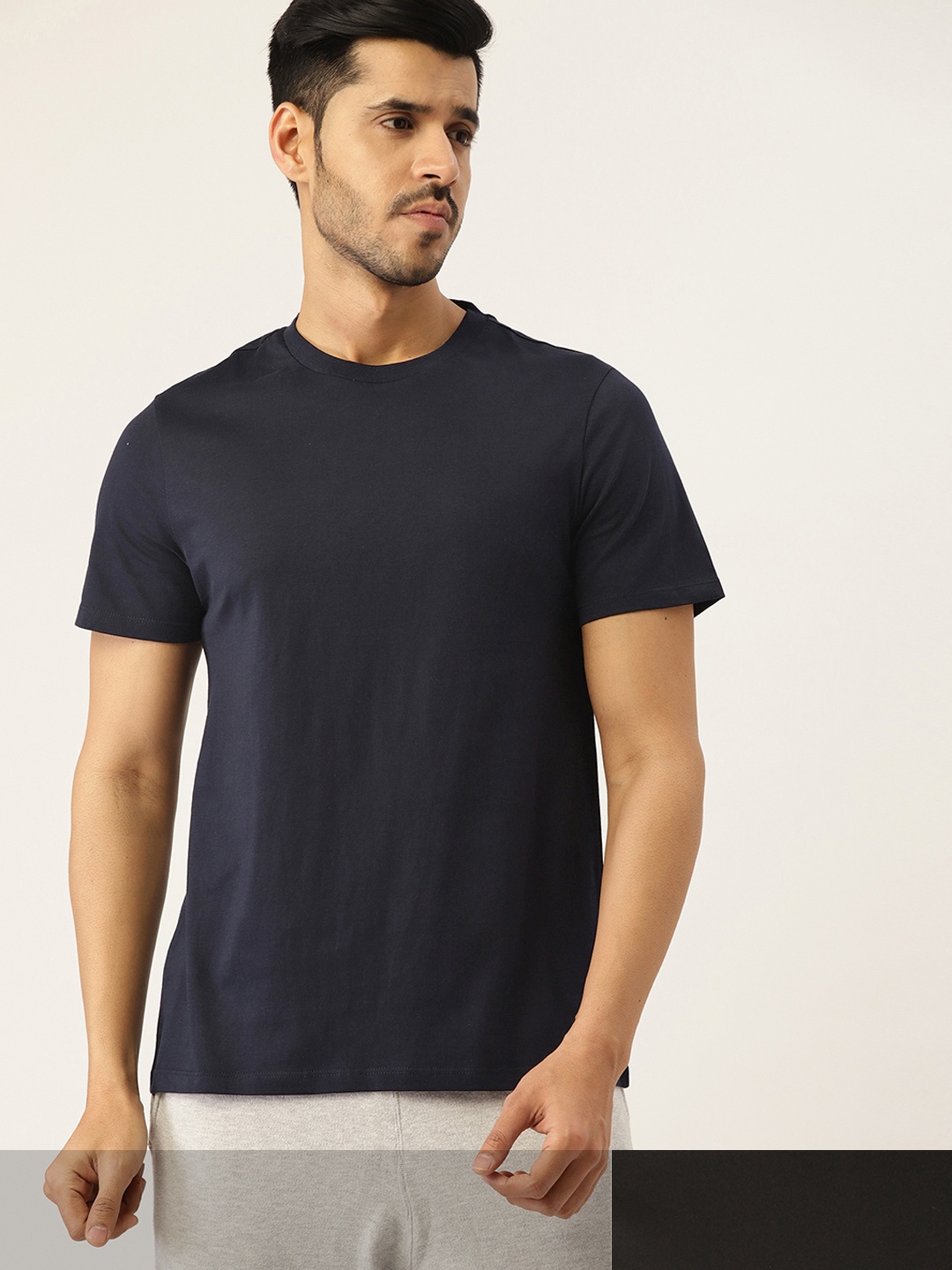

ETC Men Pack of 2 Solid Pure Cotton Lounge T-shirts, Navy blue