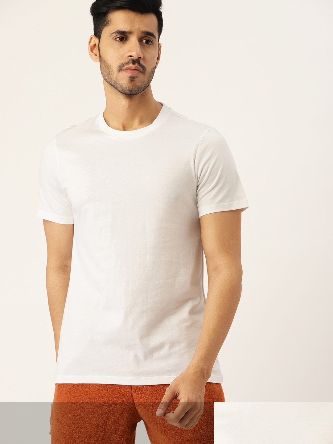 

ETC Men Pack of 2 White Solid Pure Cotton Lounge T-shirts