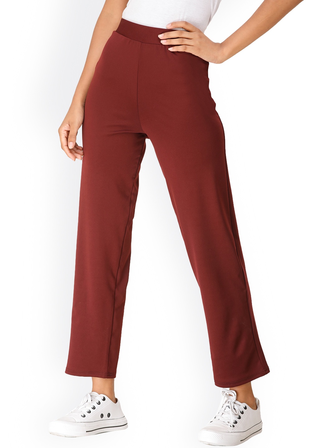 

DECHEN Women Maroon Tapered Fit Trousers