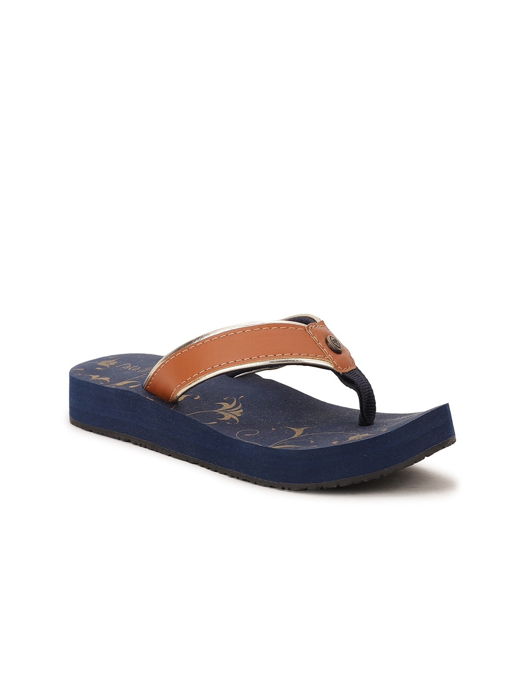 

Bata Women Brown & Navy Blue Printed Thong Flip-Flops