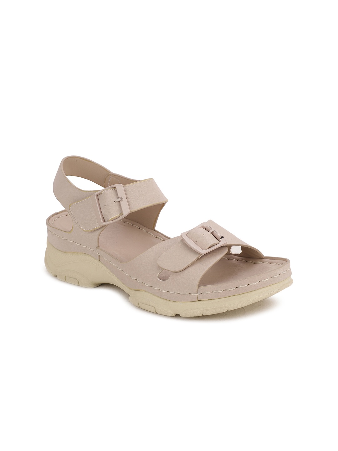 

Bata Women Beige PU Wedge Sandals with Buckles
