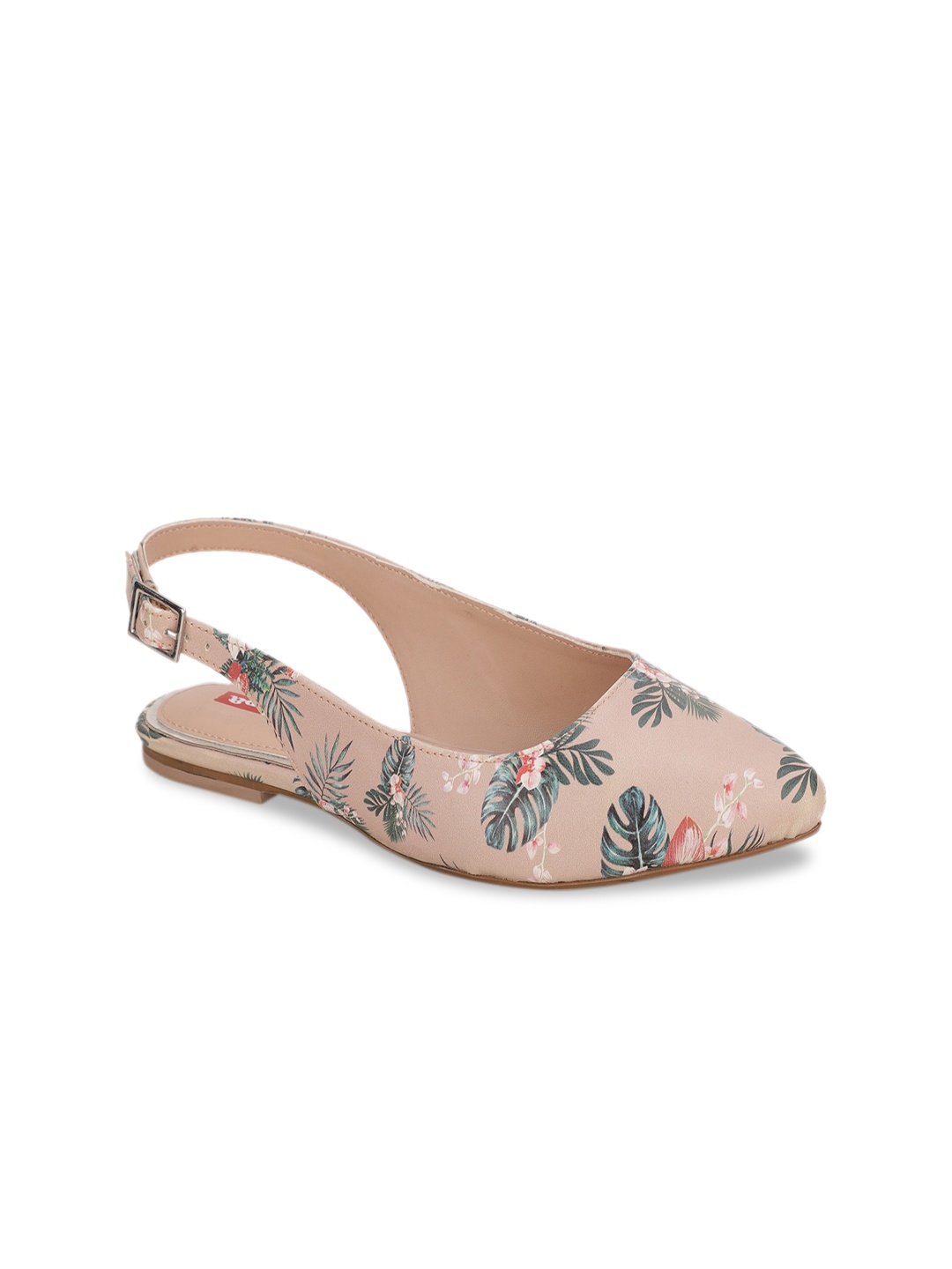 

Bata Women Beige Printed Ballerinas with Buckles Flats