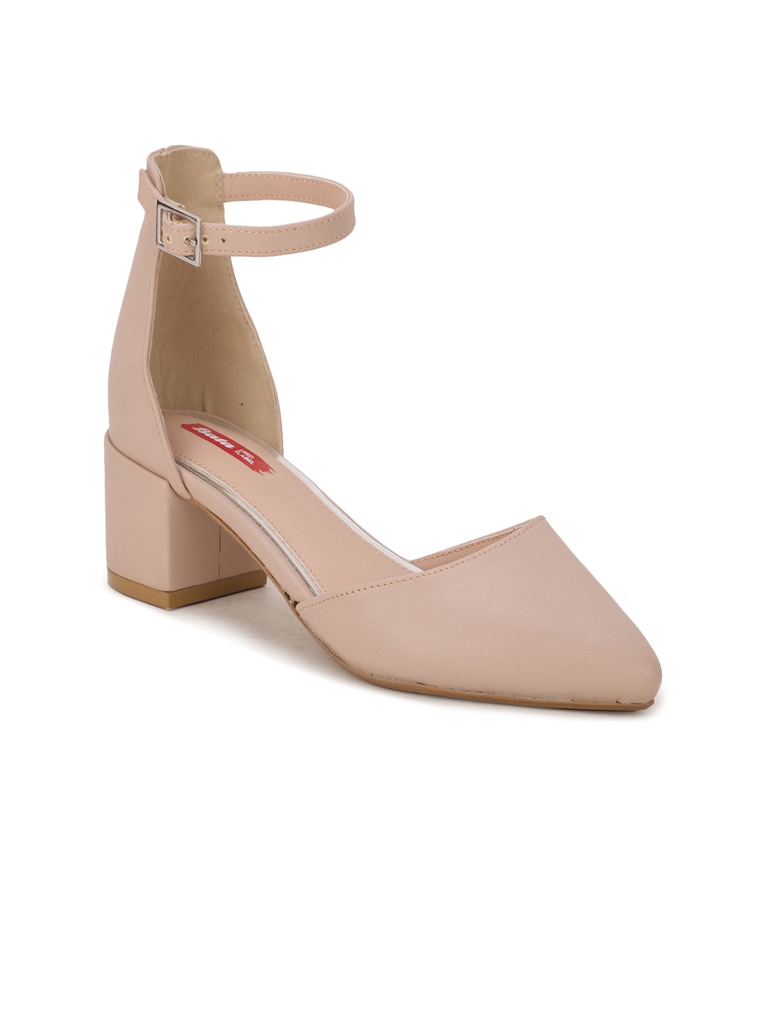 

Bata Beige Solid PU Block Pumps with Buckles