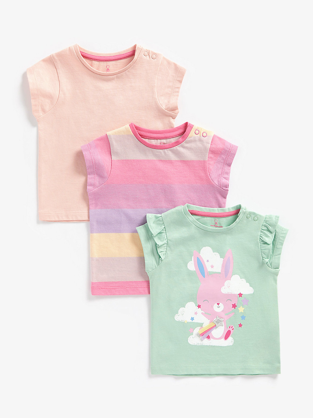 

mothercare Girls Multicoloured Pack Of 3 Animal Print Round Neck Cap Sleeves A-Line Tops, Multi