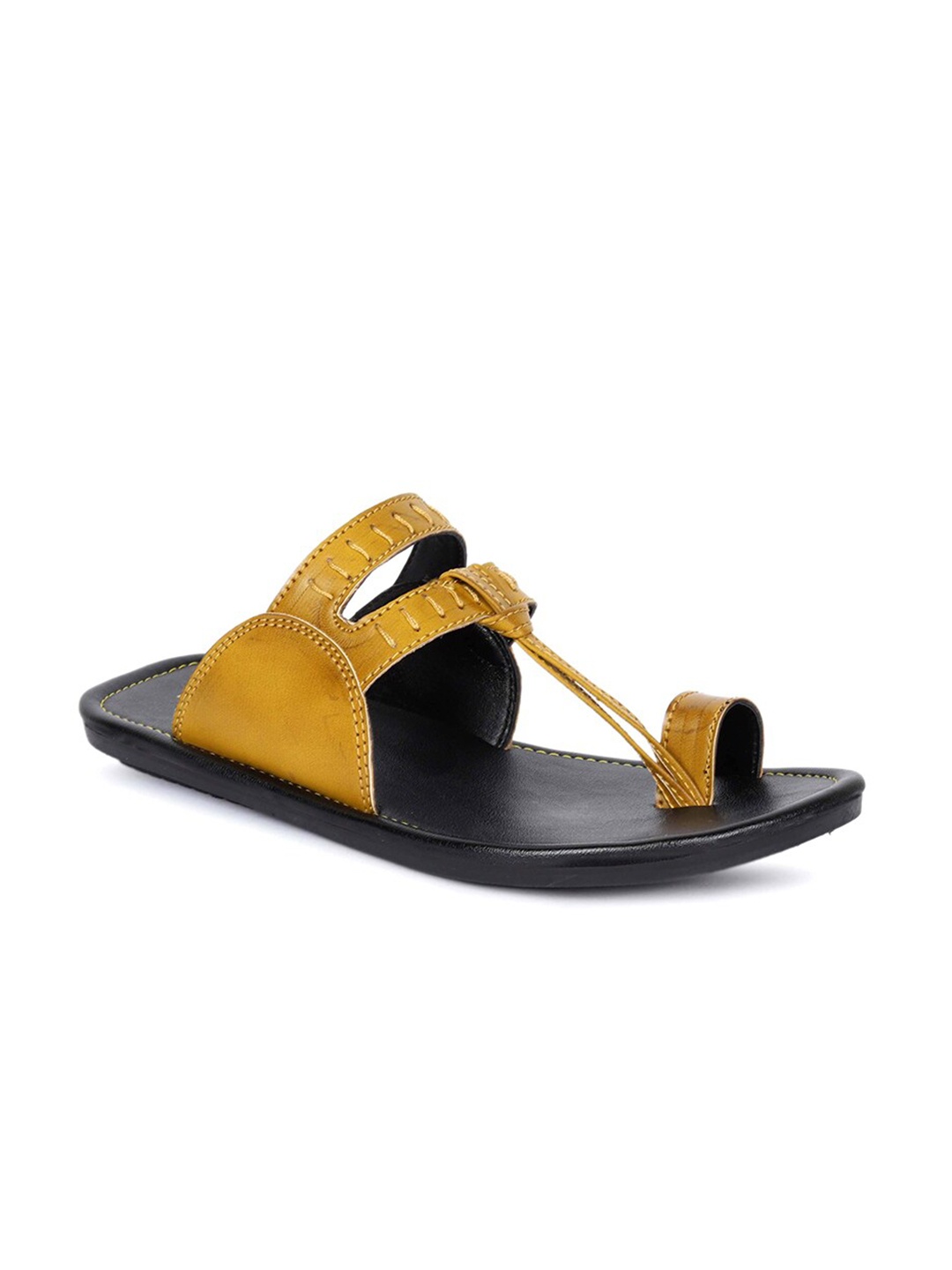 

FOUR STAR TRUCK SALES Men Yellow & Black Textured Comfort Sandals