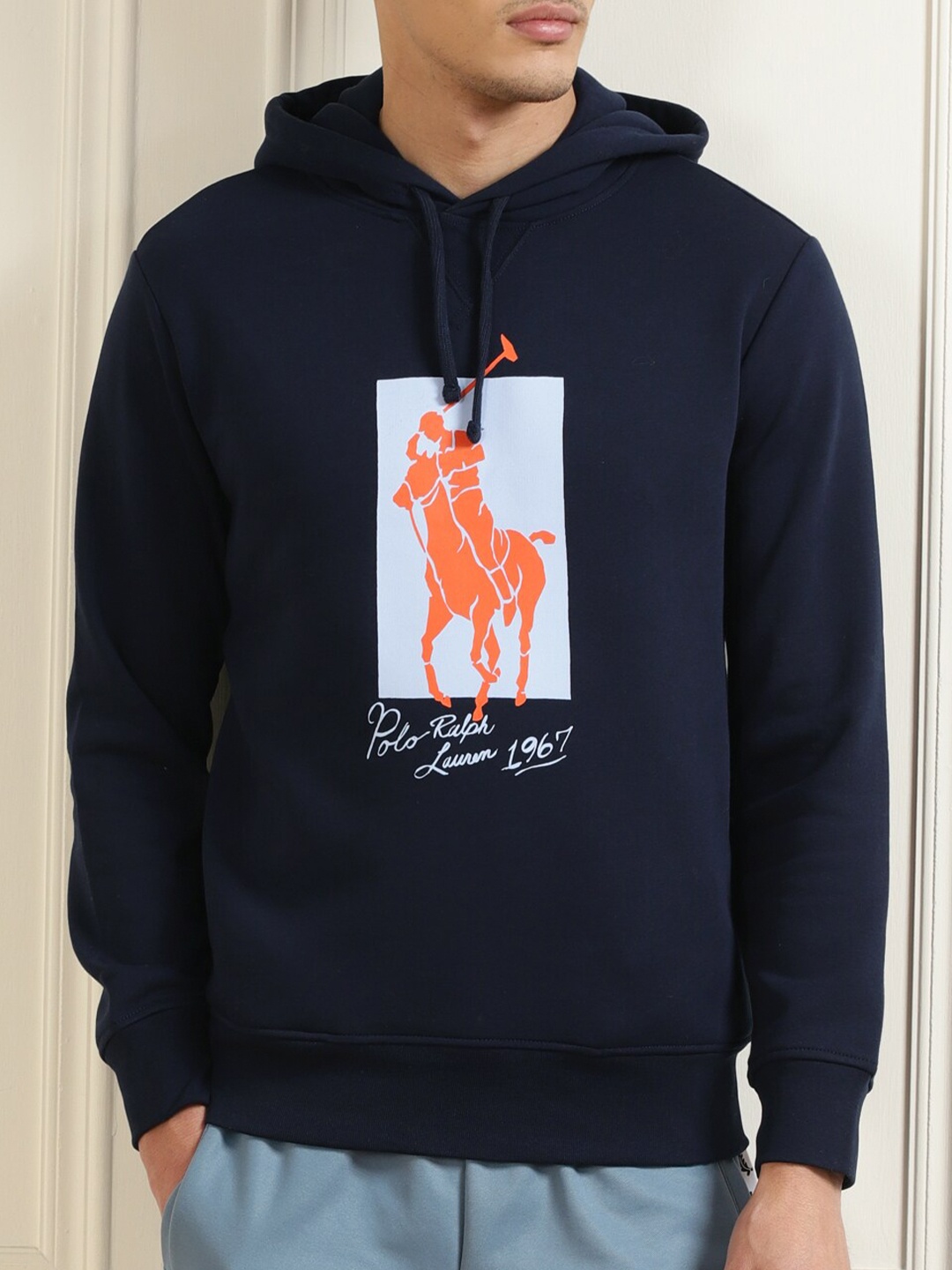 

Polo Ralph Lauren Men Navy Blue Printed Cotton Hooded Sweatshirt