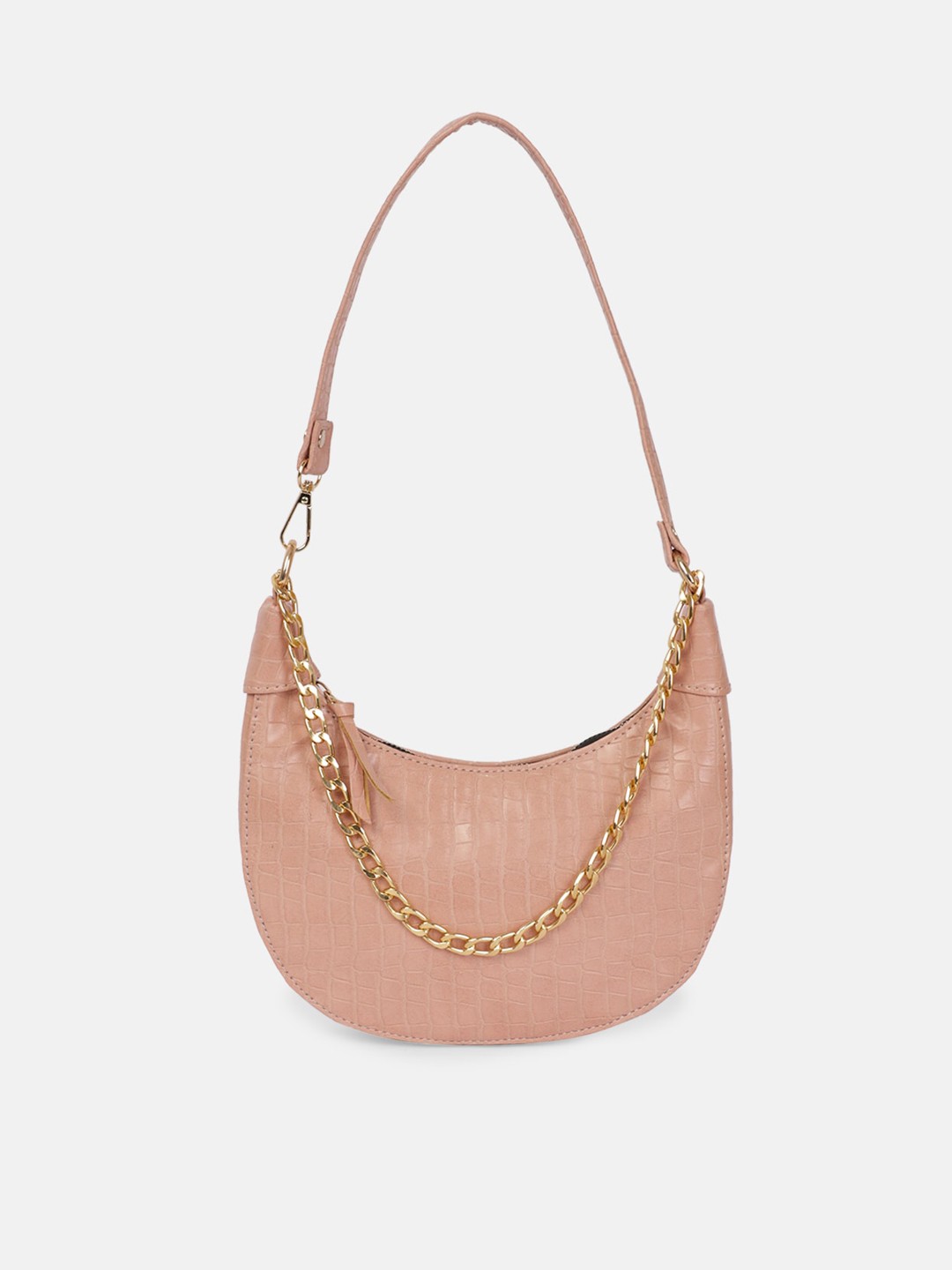 

Bagsy Malone Peach-Coloured PU Half Moon Hobo Bag with Tasselled