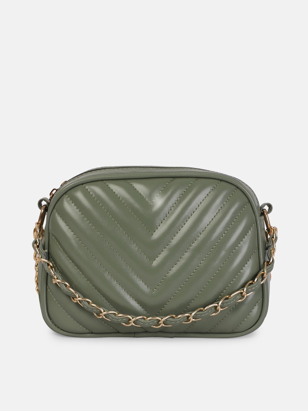 

Bagsy Malone Green PU Half Moon Sling Bag with Quilted