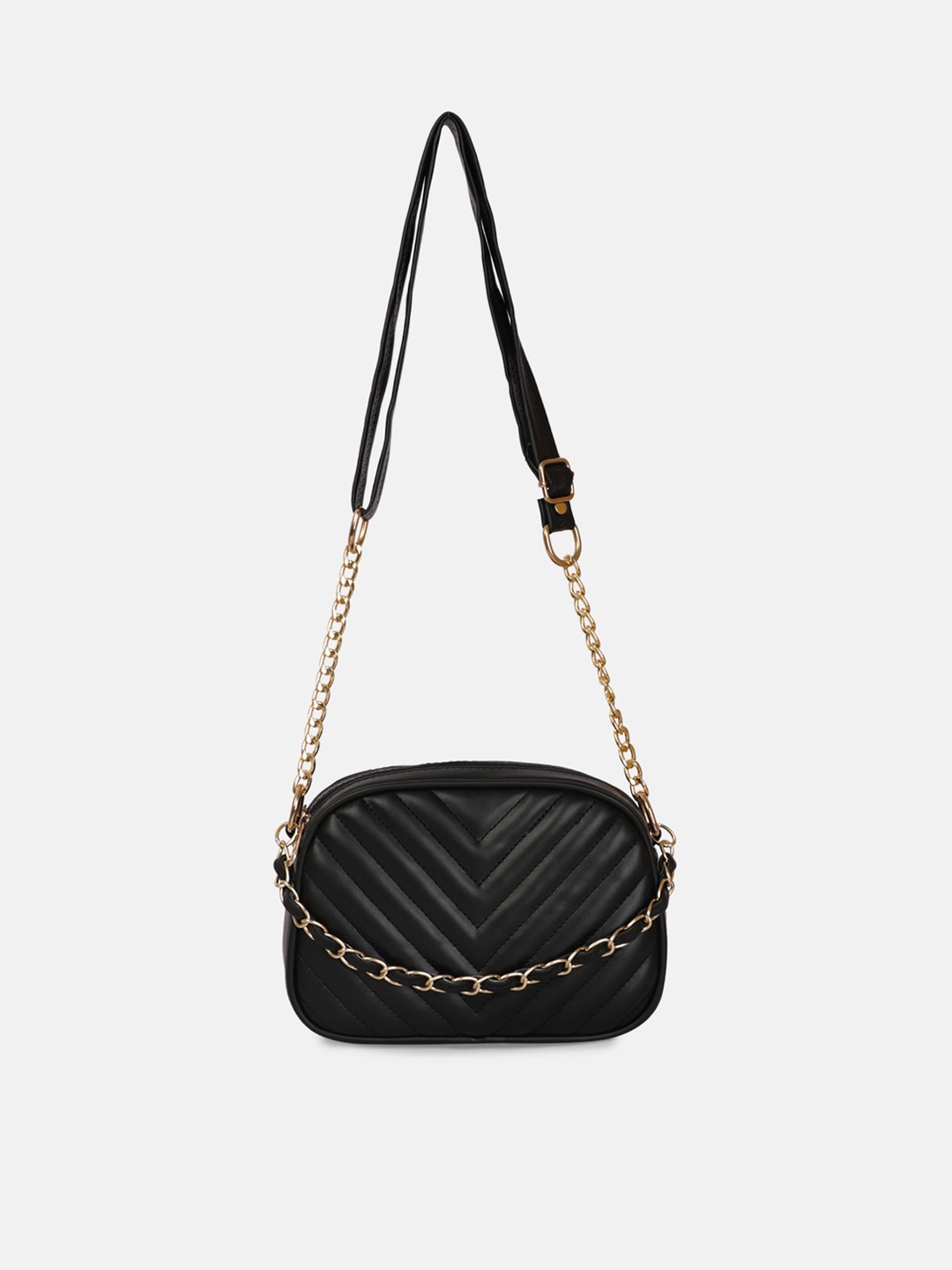 

Bagsy Malone Black Textured PU Structured Sling Bag with Quilted