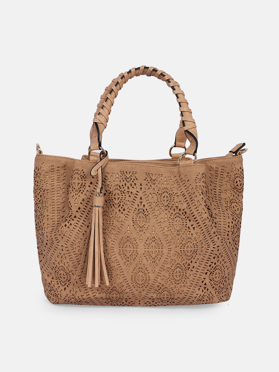 

Bagsy Malone Beige PU Structured Handheld Bag with Tasselled