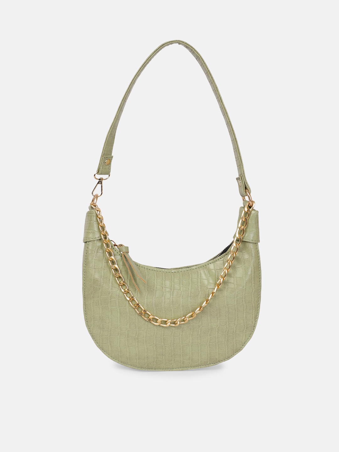 

Bagsy Malone Women Sea Green Textured PU Half Moon Shoulder Bag