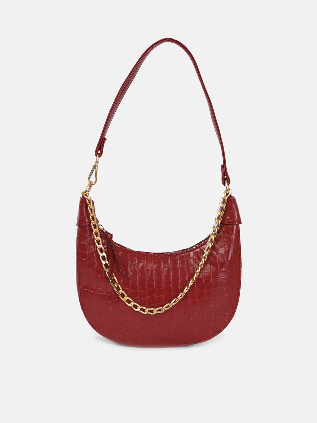 

Bagsy Malone Maroon Animal Textured PU Half Moon Hobo Bag with Quilted