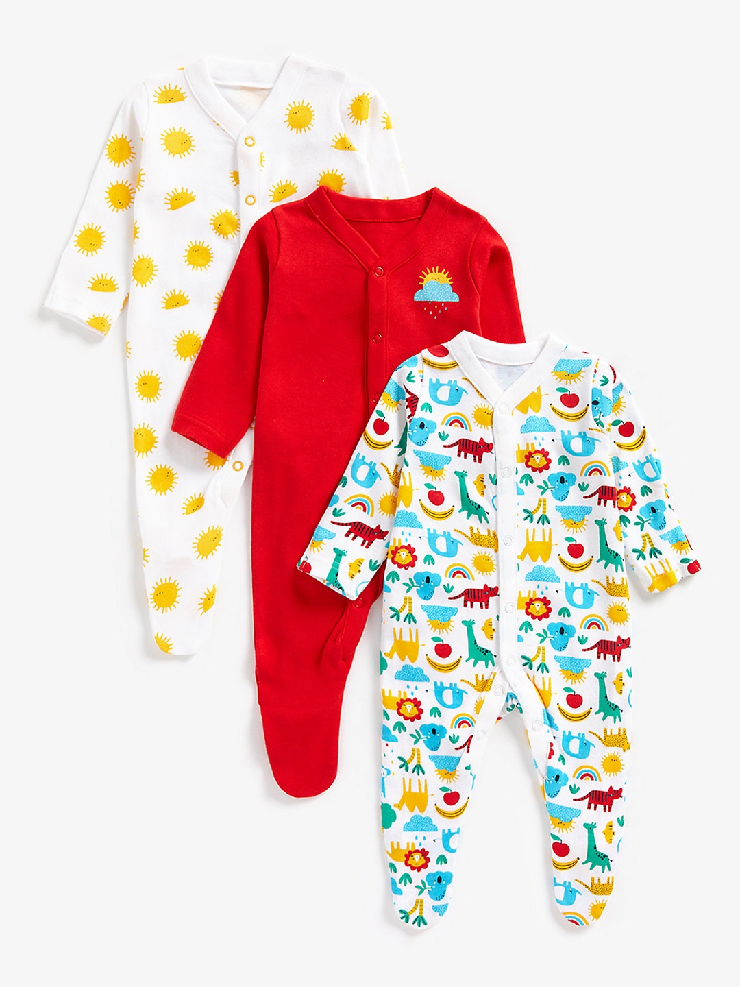 

mothercare Unisex Infant White & Red Pack Of 3 Pure Cotton Sleepsuits