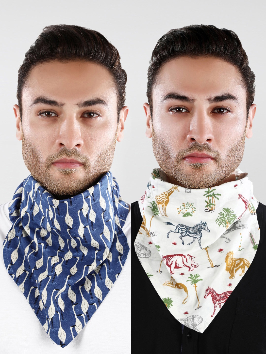 

Dream of Glory Inc Pack of 2 Blue Printed Cotton Reusable Anti-Pollution Cloth Masks