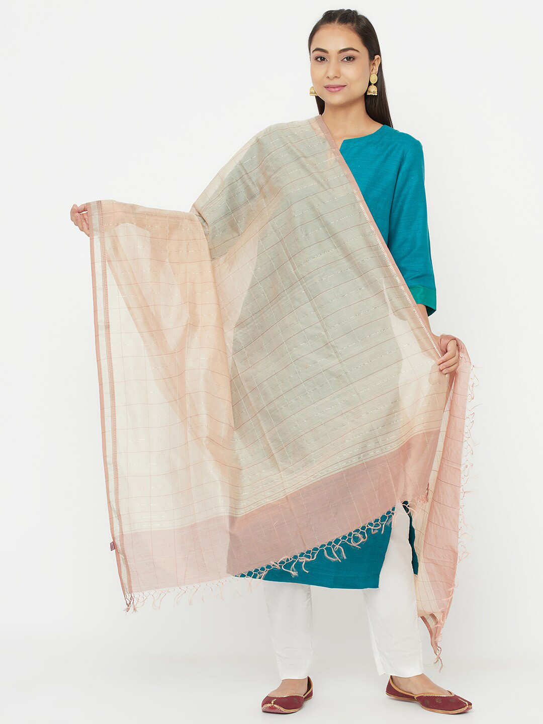

Fabindia Women Beige Checked Dupatta