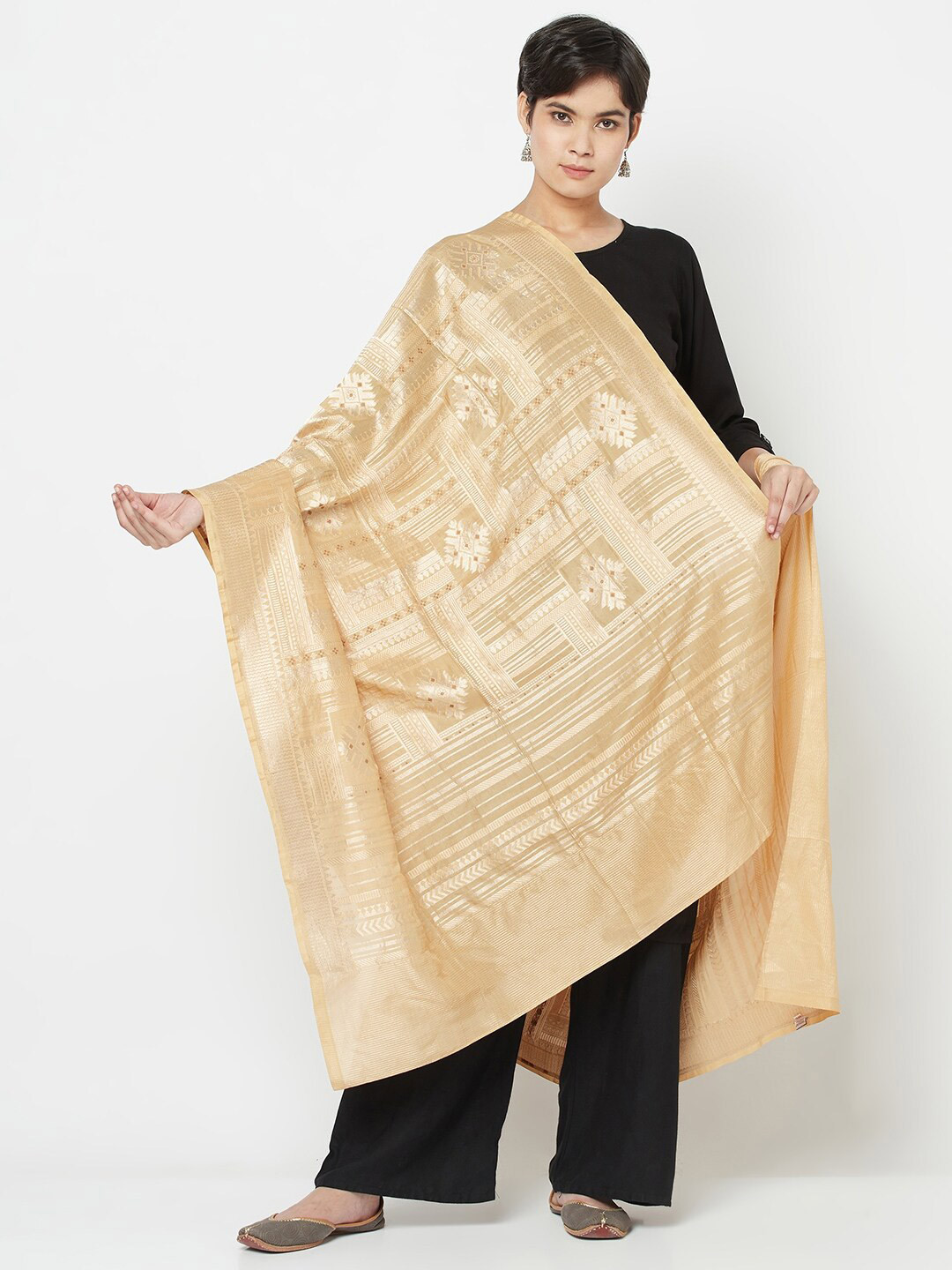 

Fabindia Women Off-White & Gold-Toned Woven Design Dupatta