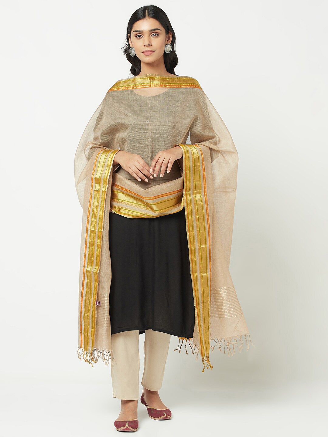 

Fabindia Beige & Gold-Toned Solid Dupatta with Zari
