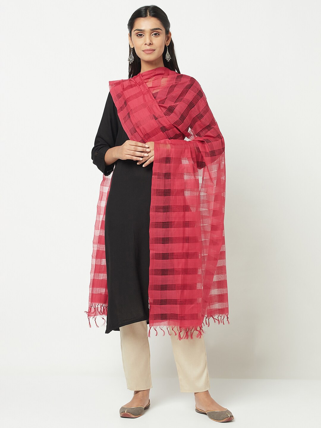 

Fabindia Maroon Woven Design Pure Cotton Dupatta