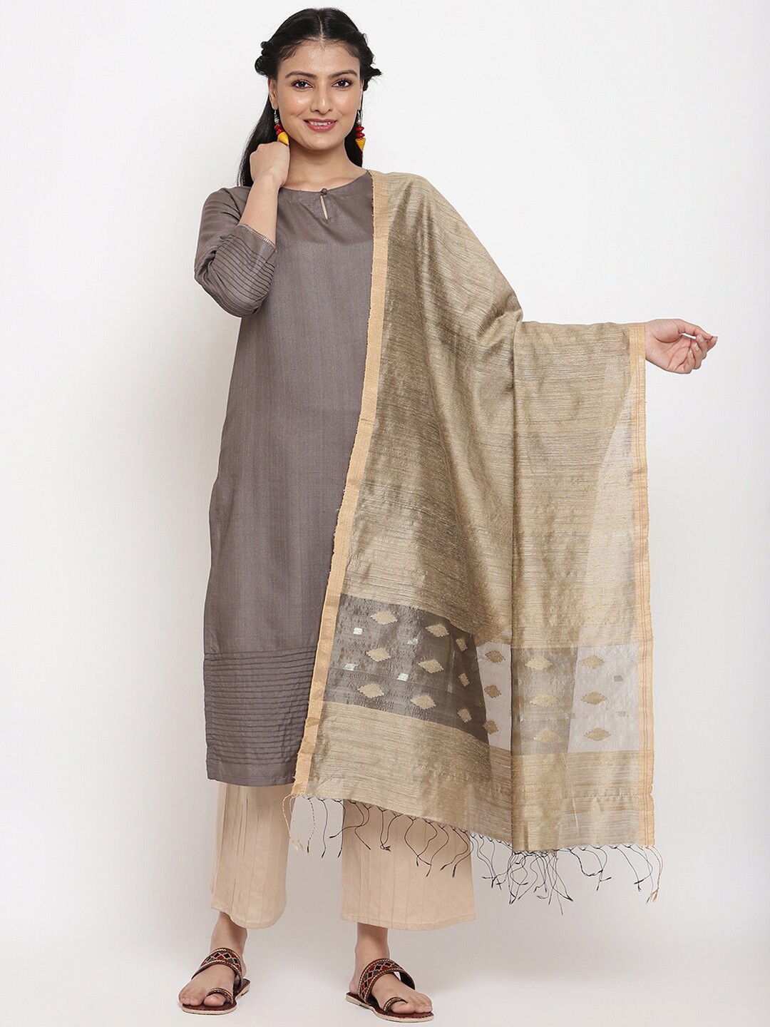 

Fabindia Gold-Toned Woven Design Pure Silk Dupatta