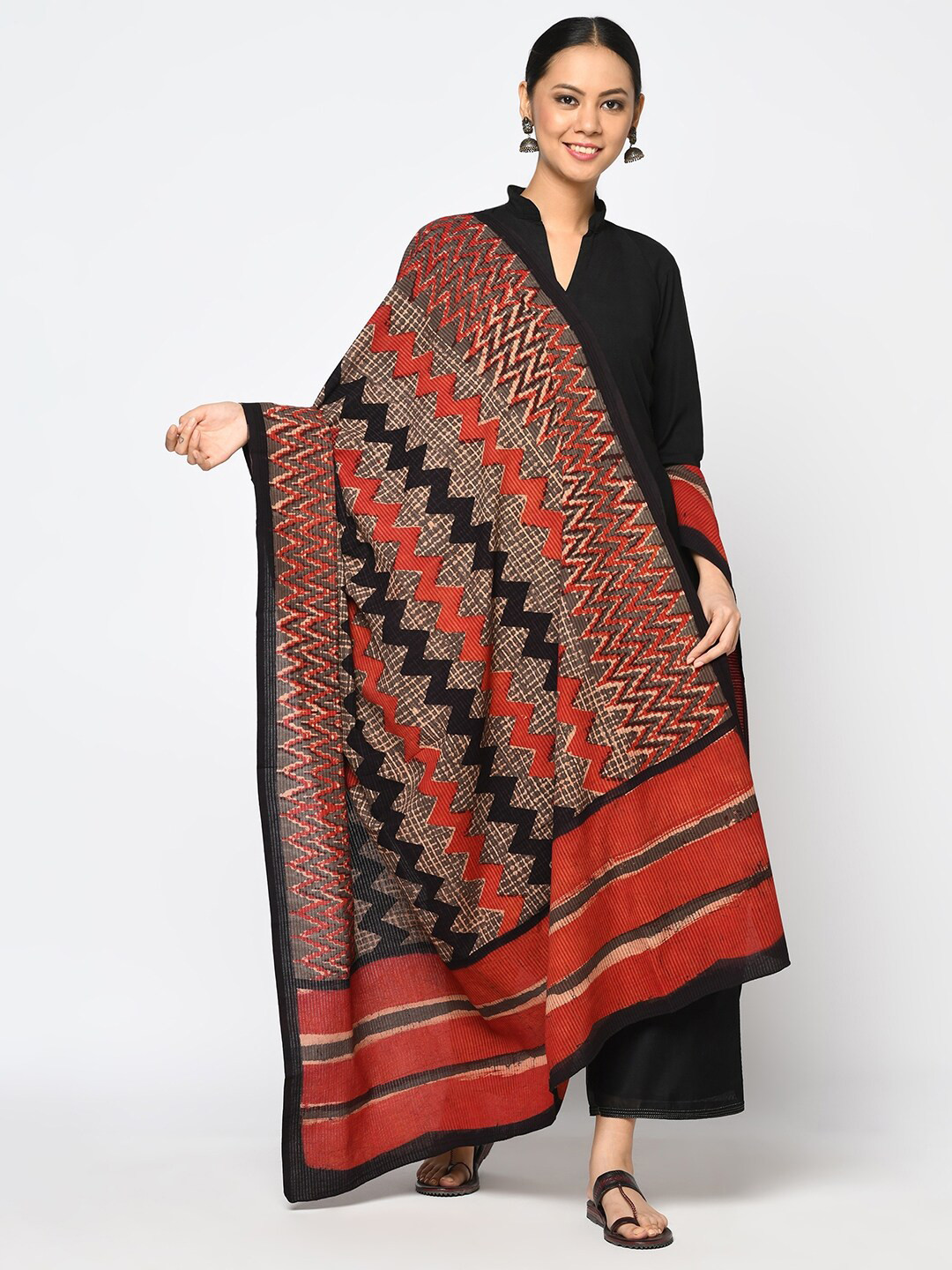 

Fabindia Beige & Red Printed Pure Cotton Dupatta