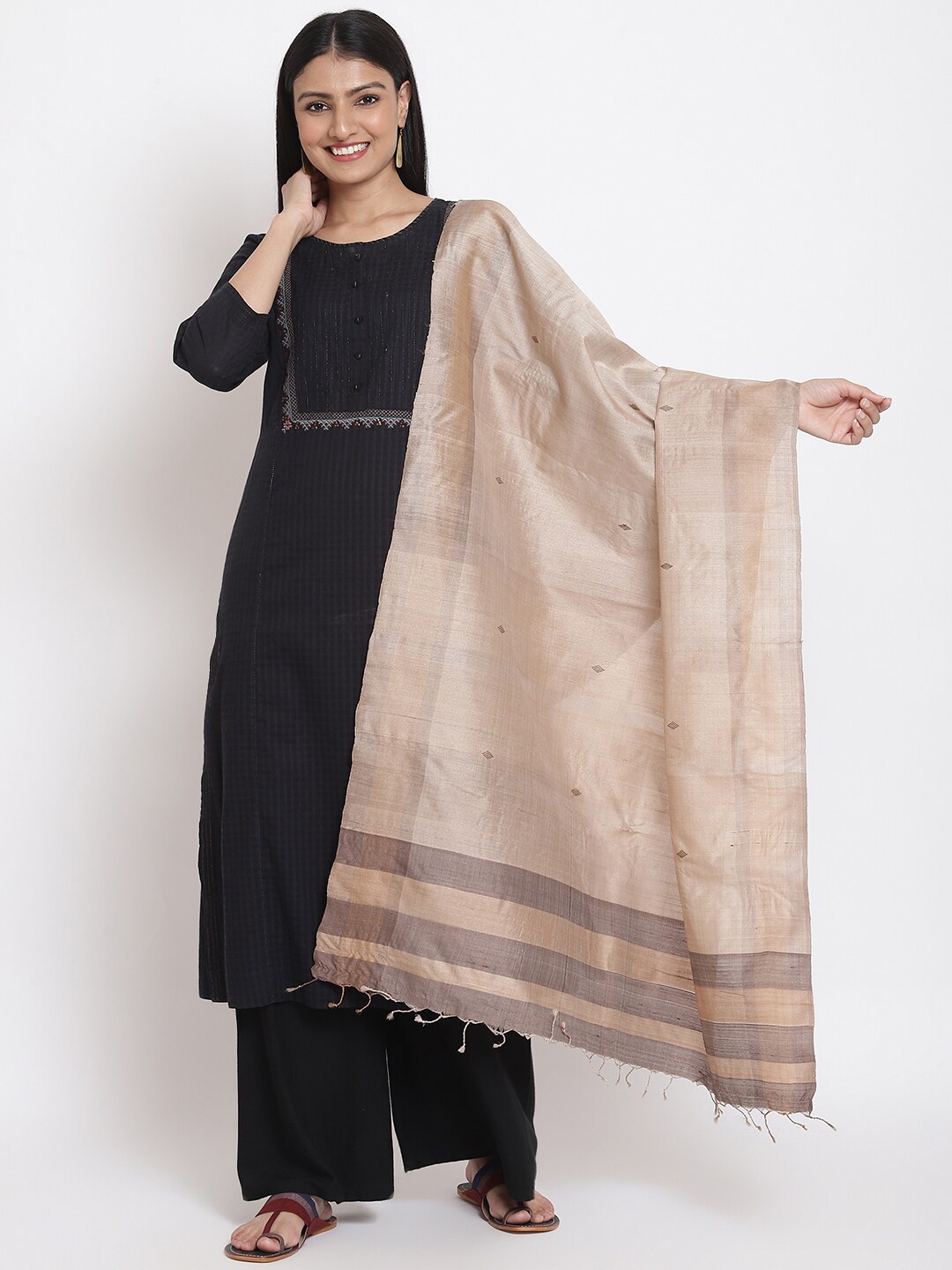 

Fabindia Women Beige Woven Design Pure Silk Dupatta