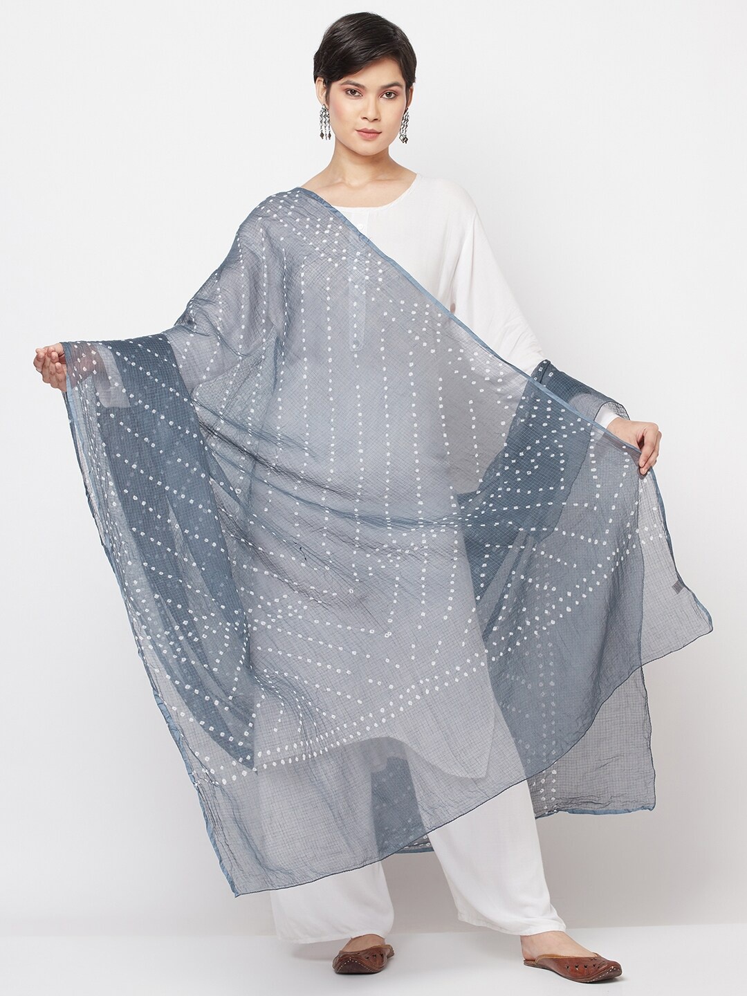

Fabindia Blue & White Printed Cotton Silk Bandhani Dupatta